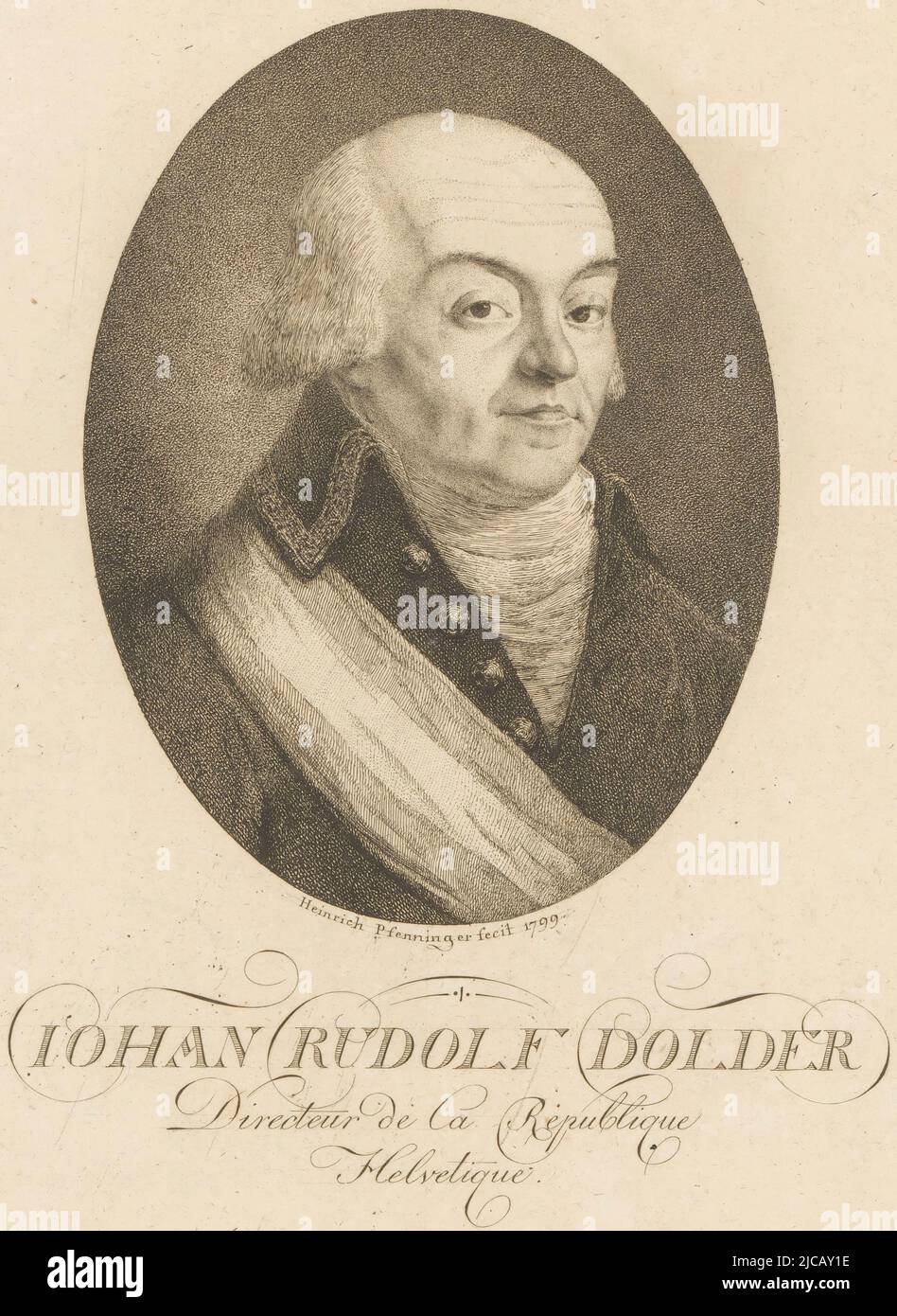Porträt von Johann Rudolf Dolder, Druckerei: Heinrich Pfenninger, (auf Objekt erwähnt), 1799, Papier, Radierung, H 273 mm - B 193 mm Stockfoto