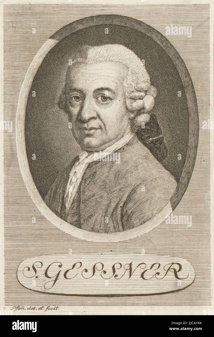 Porträt von Salomon Gessner, Druckerei: Heinrich Pfenninger, (auf Objekt erwähnt), 1759 - 1815, Papier, Radierung, H 125 mm - B 85 mm Stockfoto