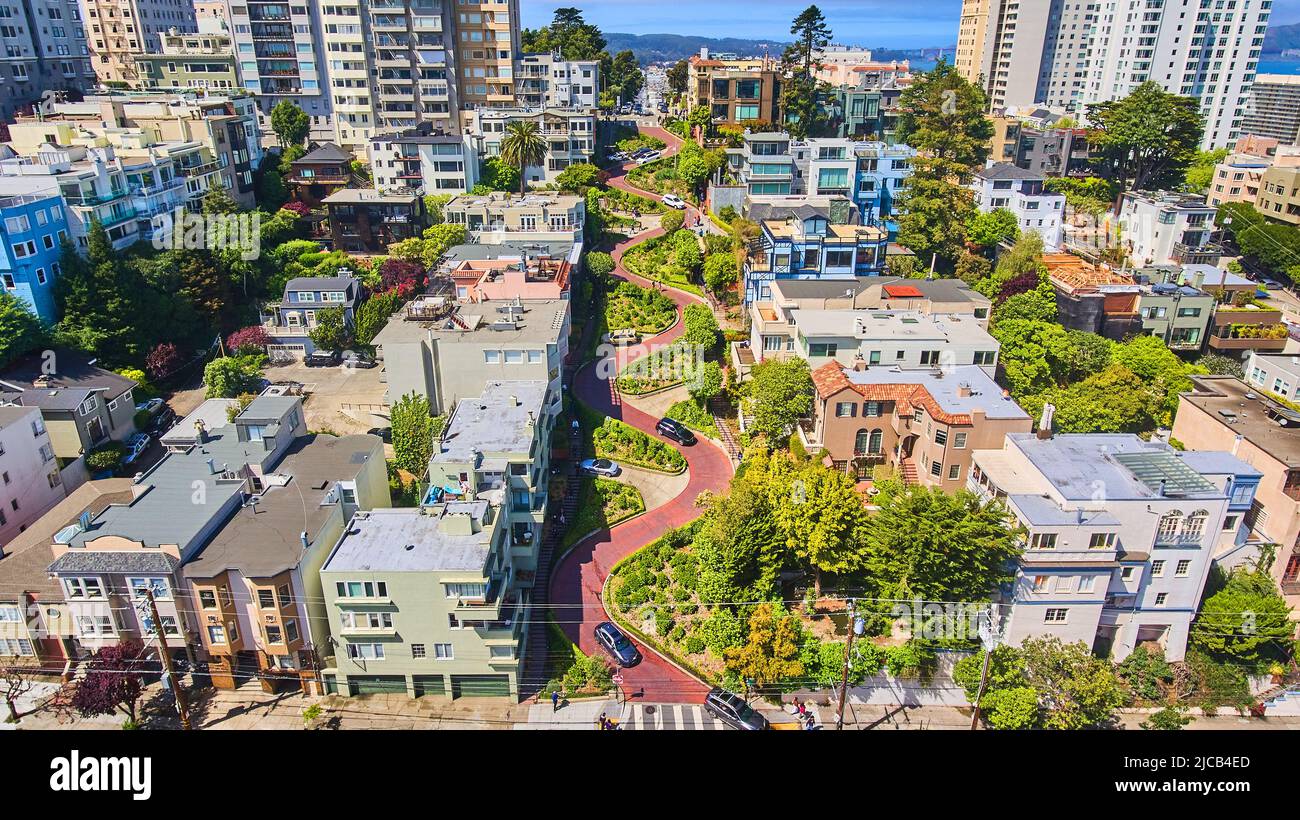 San Francisco atemberaubende wellige Lombard Street von oben Stockfoto