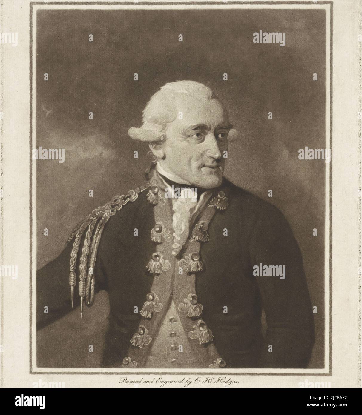 Carel Baron van Boetzelaer, Generalleutnant und Kommandant von Willemstad, Porträt von Carel Baron van Boetzelaer, Druckerei: Charles Howard Hodges, (erwähnt auf Objekt), Herausgeber: Charles Howard Hodges, (erwähnt auf Objekt), J.B. Rieman, (erwähnt auf Objekt), Den Haag, 1794, Papier, Gravur, H 377 mm × B 275 mm Stockfoto