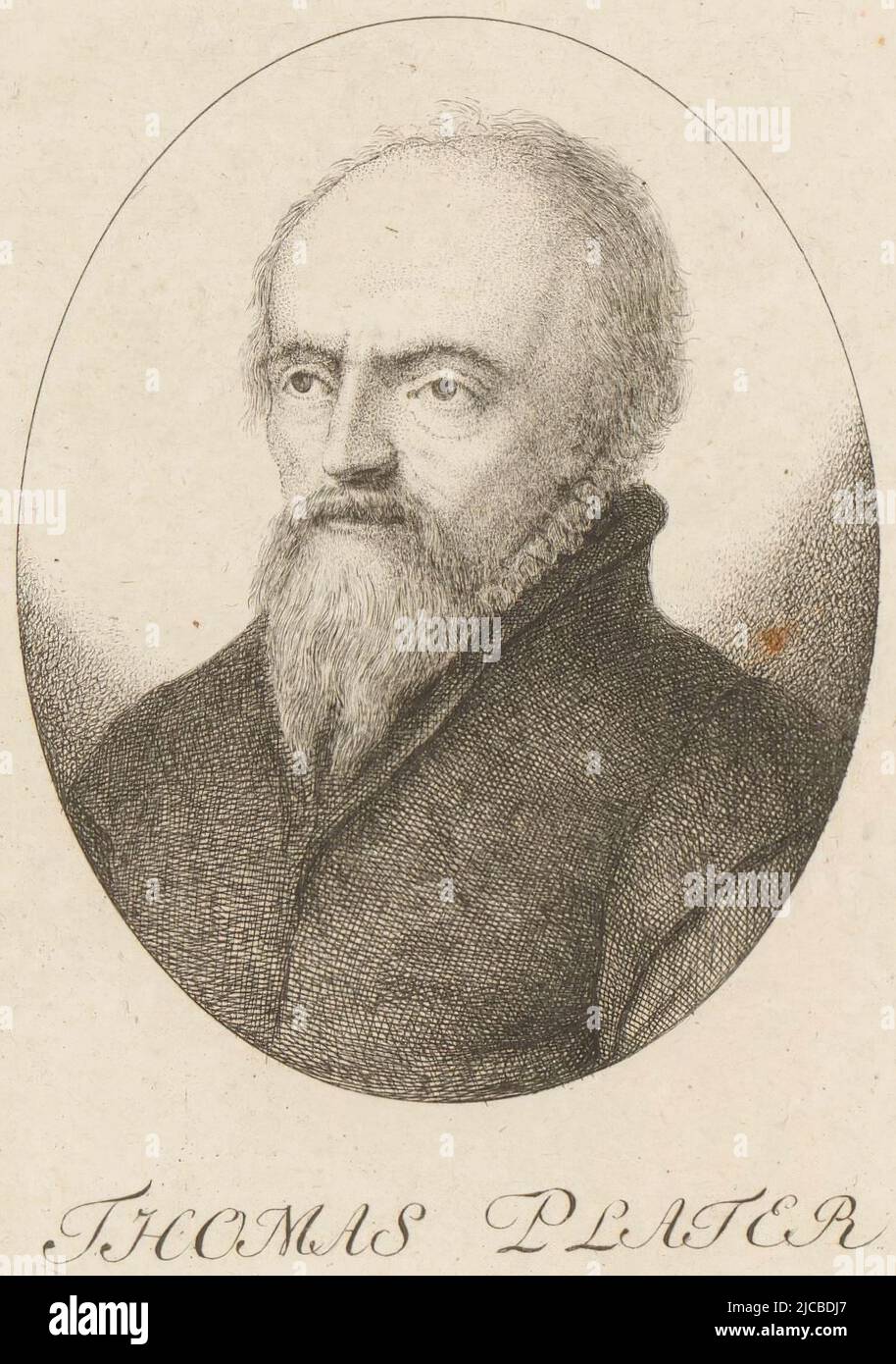 Porträt von Thomas Platter, Druckerei: Heinrich Pfenninger, (zugeschrieben), 1759 - 1815, Papier, Radierung, H 126 mm - B 89 mm Stockfoto