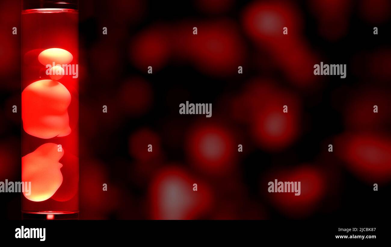 Schöne rote Lavalampe Beleuchtung auf bunten lebendigen Hintergrund mit leerem Raum - abstrakte 3D Illustration Stockfoto