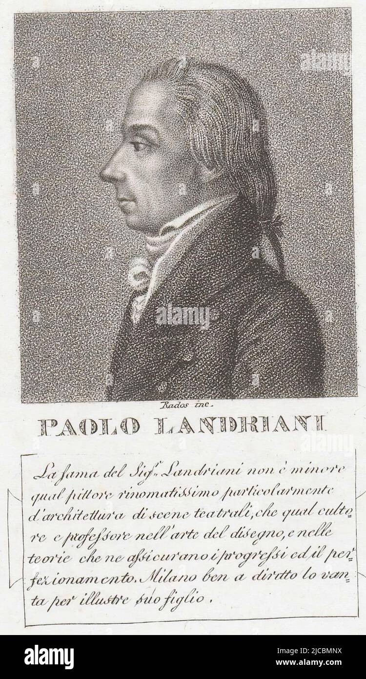 Porträt des Architekten Paolo Landriani, Druckerei: Luigi Rados, (auf Objekt erwähnt), Italien, 1783 - 1840, Papier, Ätzung, H 155 mm - B 115 mm Stockfoto