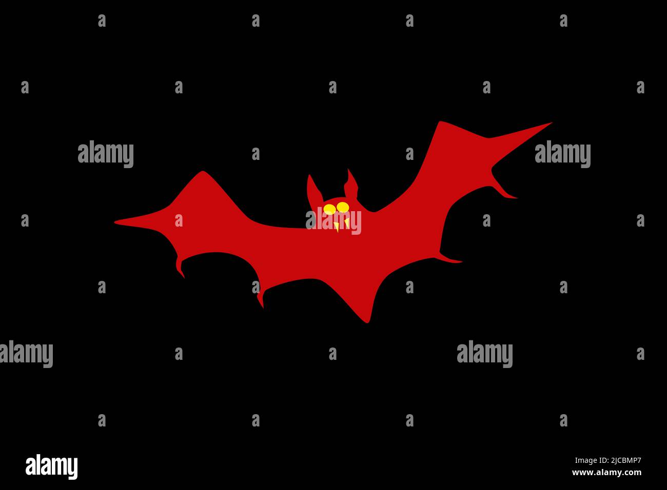 Eine rote Vampirfledermaus, die auf einem schwarzen Hintergrund geflogen ist Stockfoto