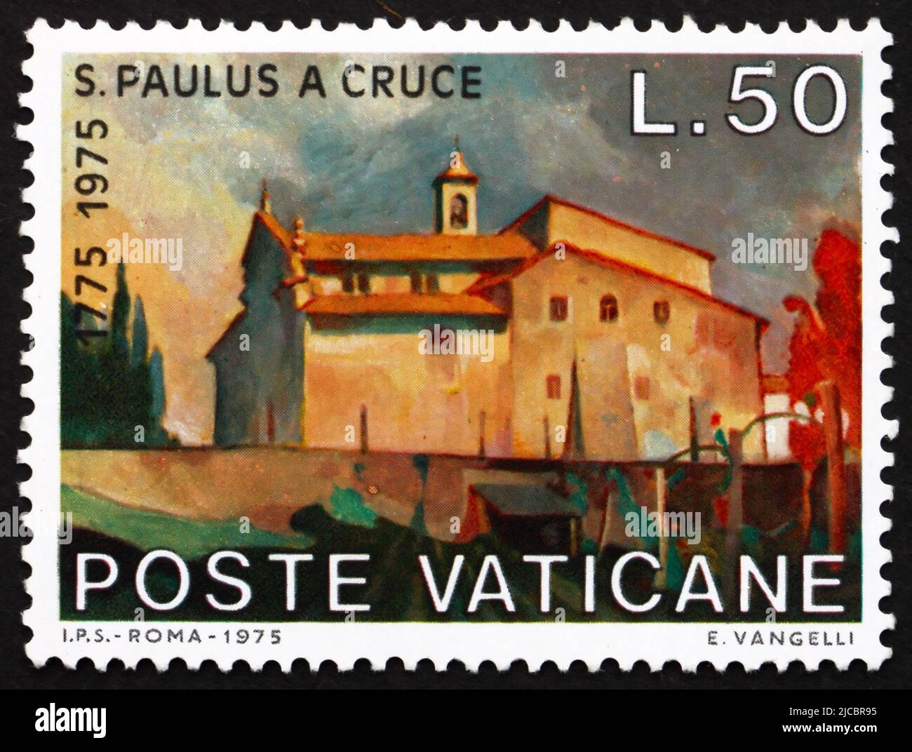 VATIKAN - UM 1975: Eine im Vatikan gedruckte Briefmarke zeigt den Mt. Argentario Kloster, Toskana, um 1975 Stockfoto