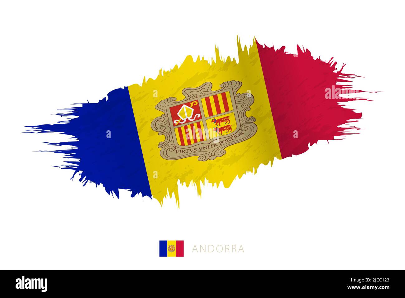 Bemalte Pinselstreichflagge von Andorra mit Windeffekt. Vektorflagge. Stock Vektor