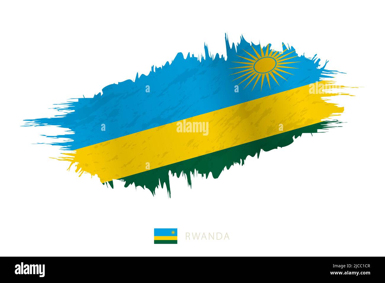 Bemalte Pinselstreichflagge von Ruanda mit wehender Wirkung. Vektorflagge. Stock Vektor