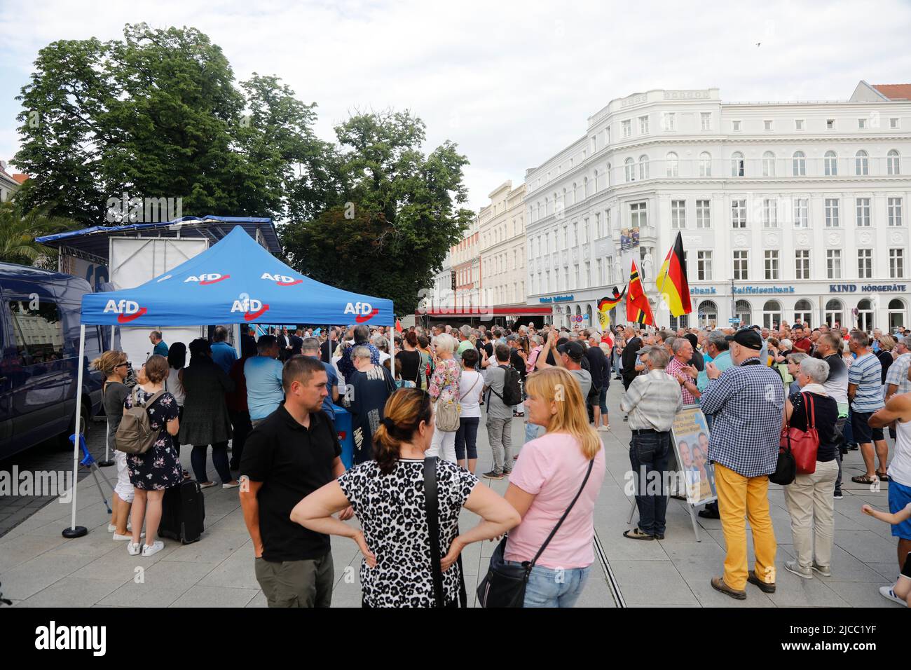 Alice Weidel, Sebastian Wippel, Tino Chrupalla und Jörg Urban beim Landratswahlkampf für Sebastian Wippel am Marienplatz. Görlitz, 11.06.2022 Stockfoto