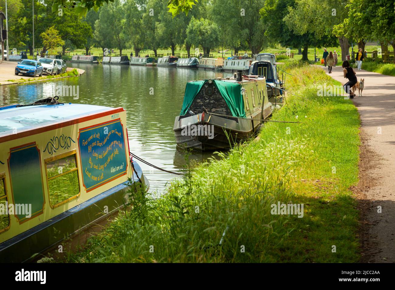 Hausboote auf dem Fluss Cam in Cambridge, England. Stockfoto