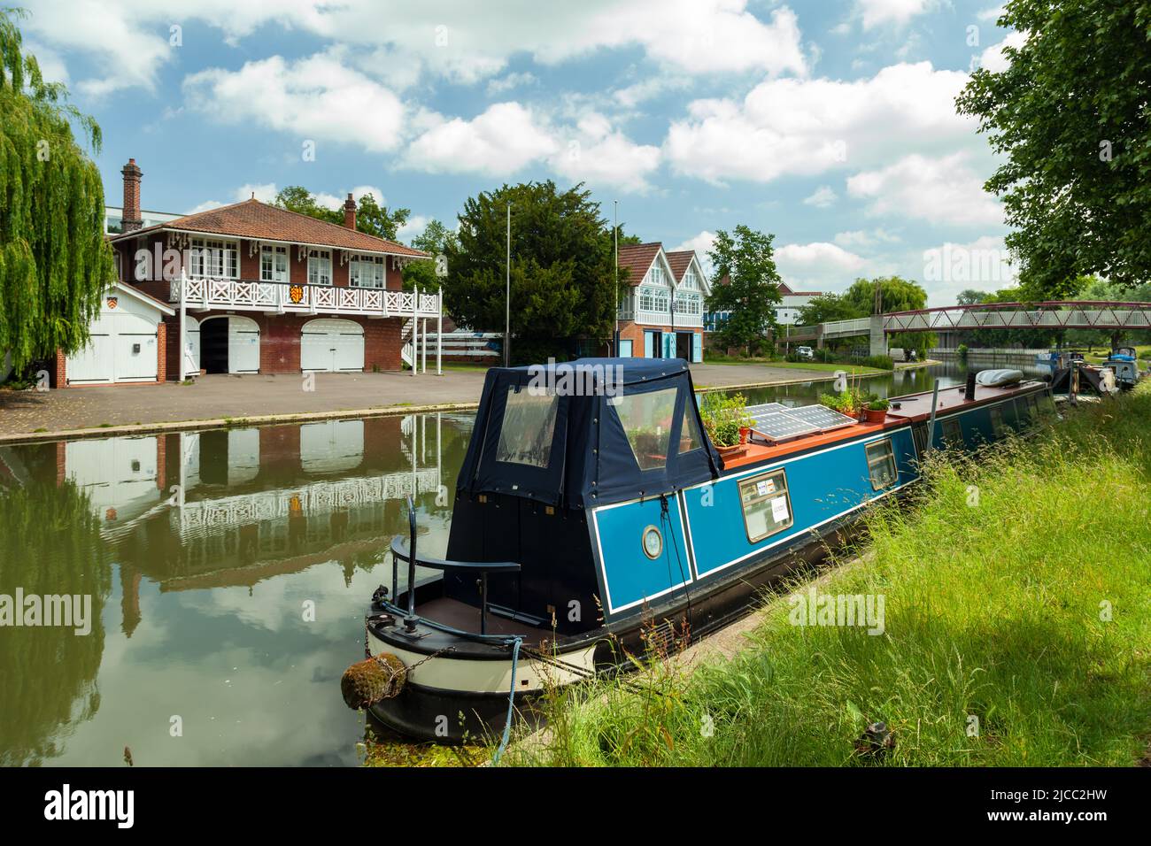 Hausboot auf dem Fluss Cam in Cambridgeshire, England. Stockfoto