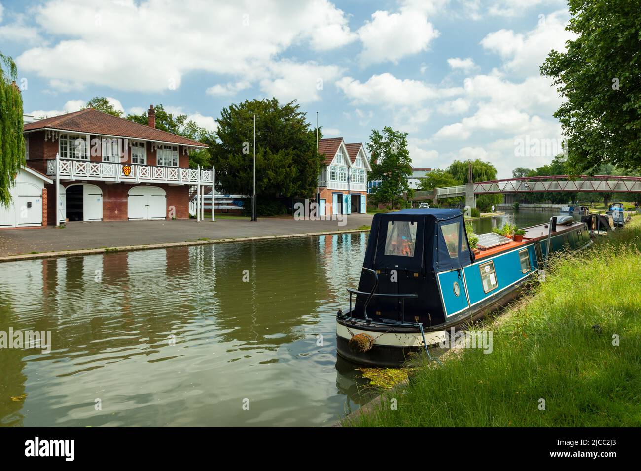 Hausboot auf dem Fluss Cam in Cambridge, England. Stockfoto