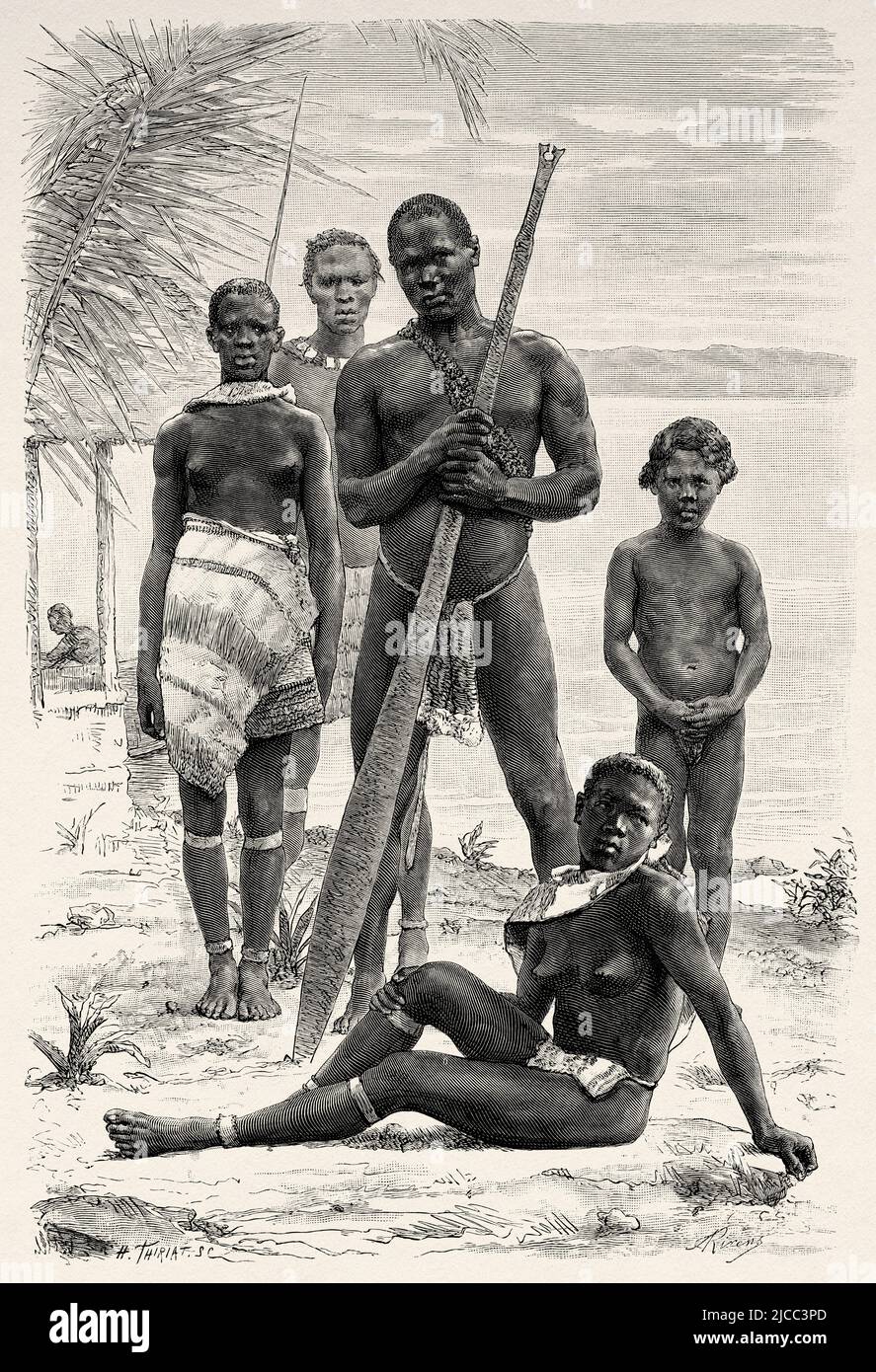 Familie der Boni-Indianer, Französisch-Guayana, Departement von Frankreich, Südamerika. Entdeckungsreise im Inneren der Guianas 1877 von Jules Crevaux. Le Tour du Monde 1879 Stockfoto