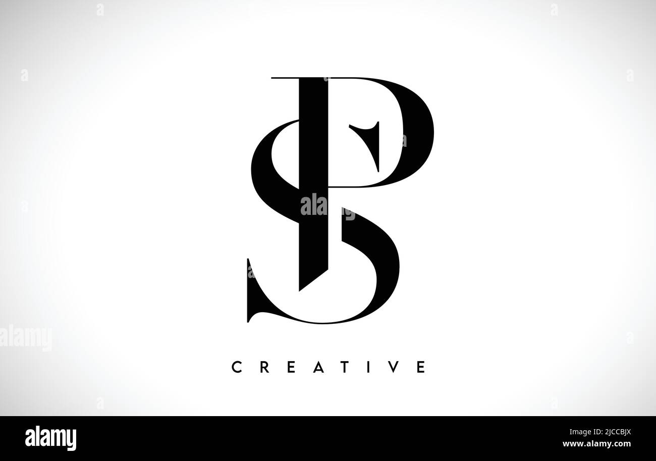 SP Künstlerischer Buchstabe Logo Design mit kreativer Serifenschrift in Schwarz-Weiß-Farben Vektor-Illustration Stock Vektor