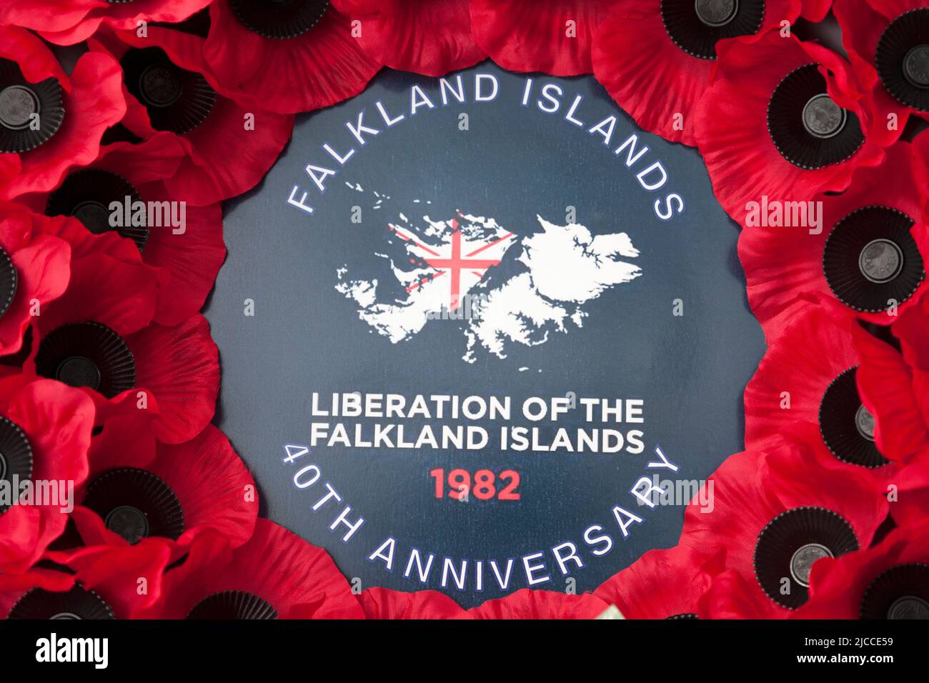 Kranz zum 40.. Jahrestag des Falklandkrieges, Stockfoto