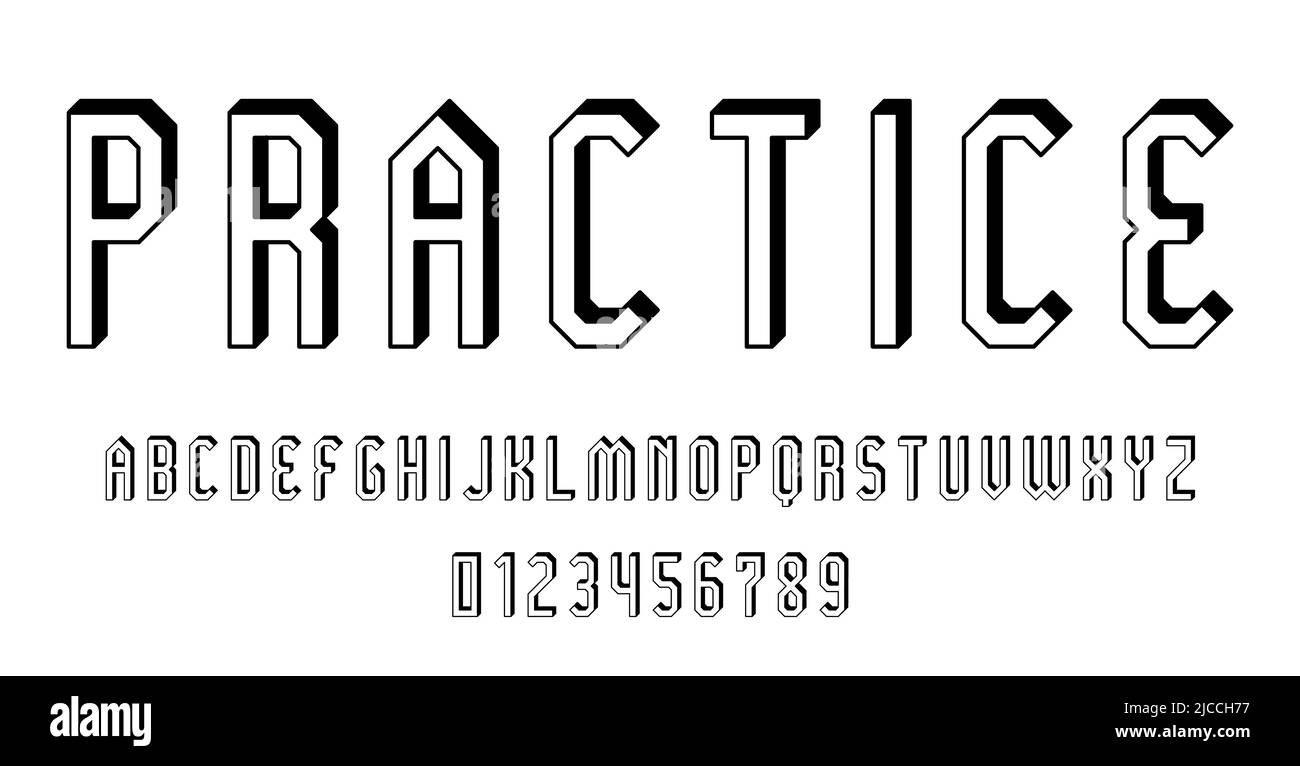 Satz von Alphabeten Schrift Buchstaben und Zahlen Moderne abstrakte Umrisse 3D Konzept-Design mit Linien Vektor-Illustration Stock Vektor