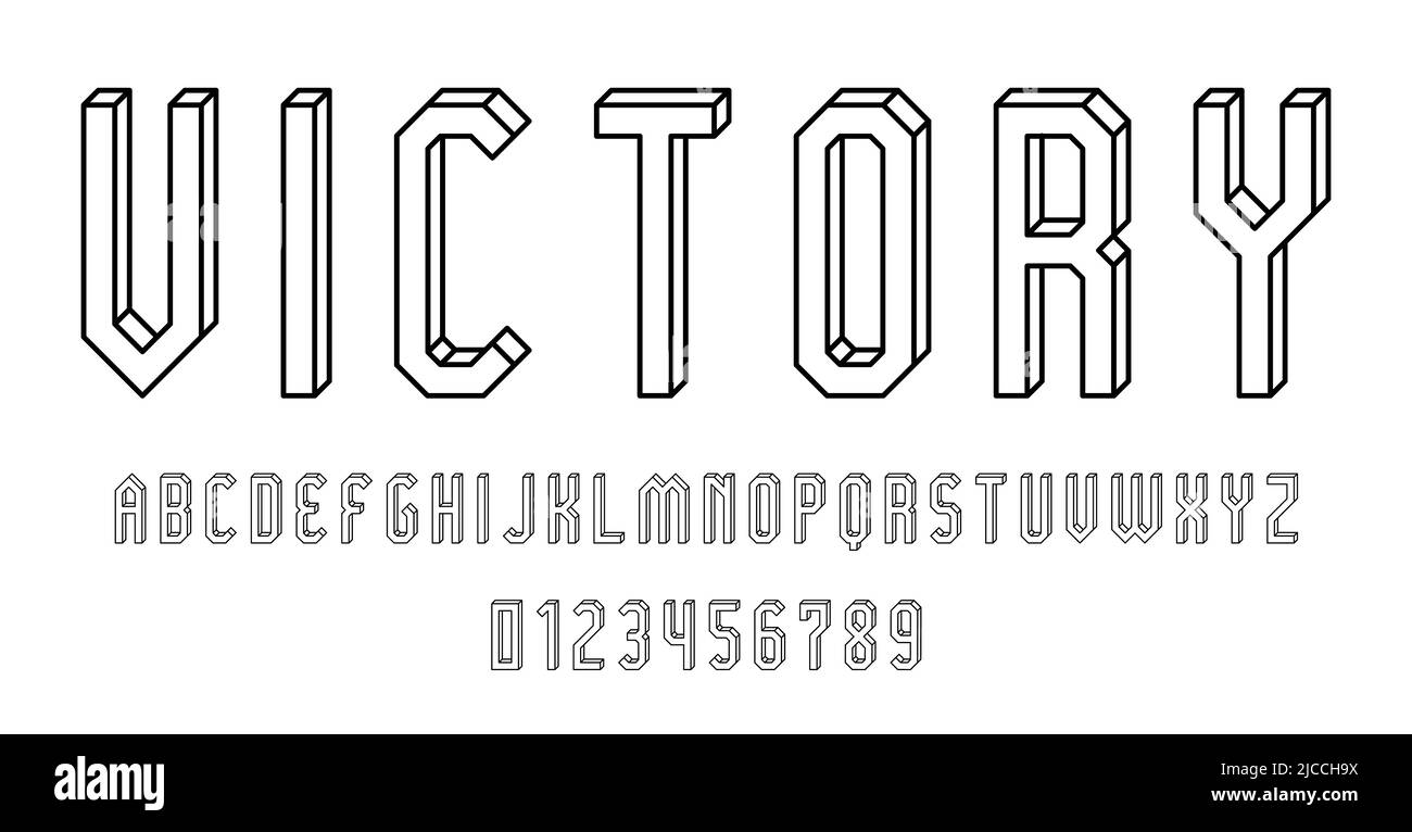 Satz von Alphabeten Schrift Buchstaben und Zahlen Moderne abstrakte Umrisse 3D Konzept-Design mit Linien Vektor-Illustration Stock Vektor