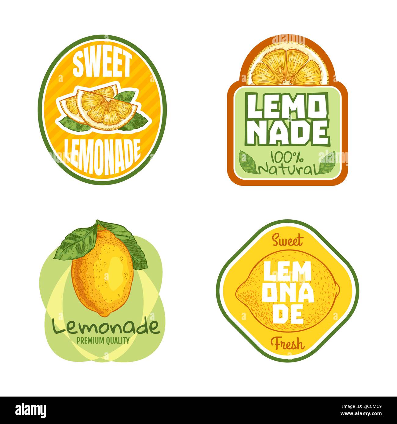 Limonadenetikett. Naturgetränk-Abzeichen mit Zitrussaft. Frisches Bio-Produkt mit gelben Zitronenfrüchten. Köstliches Getränk im Sommer Stock Vektor