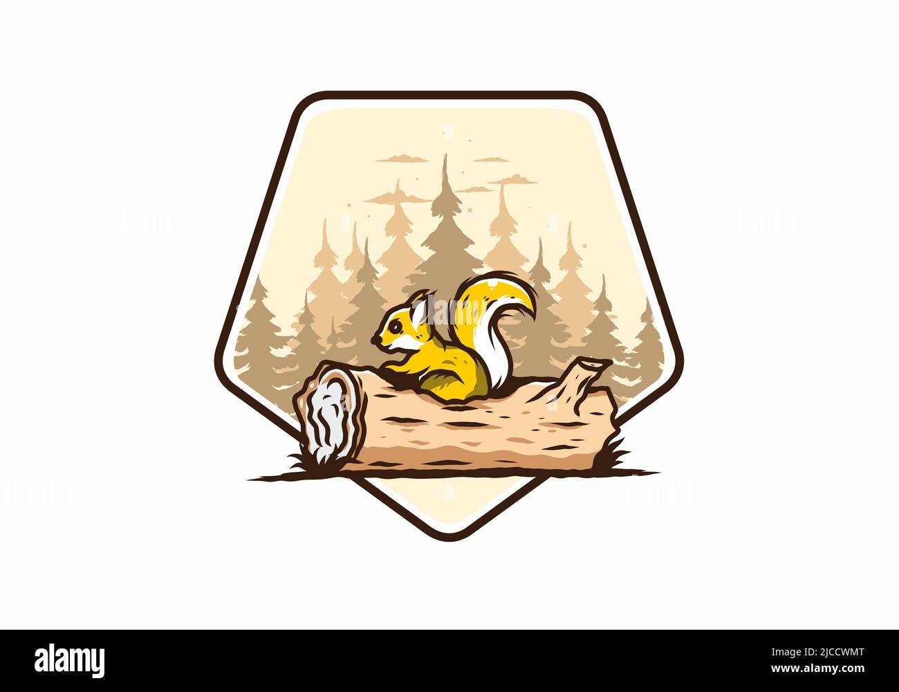 Einsames Eichhörnchen versteckt in einem toten Baumstamm Illustration Design Stock Vektor