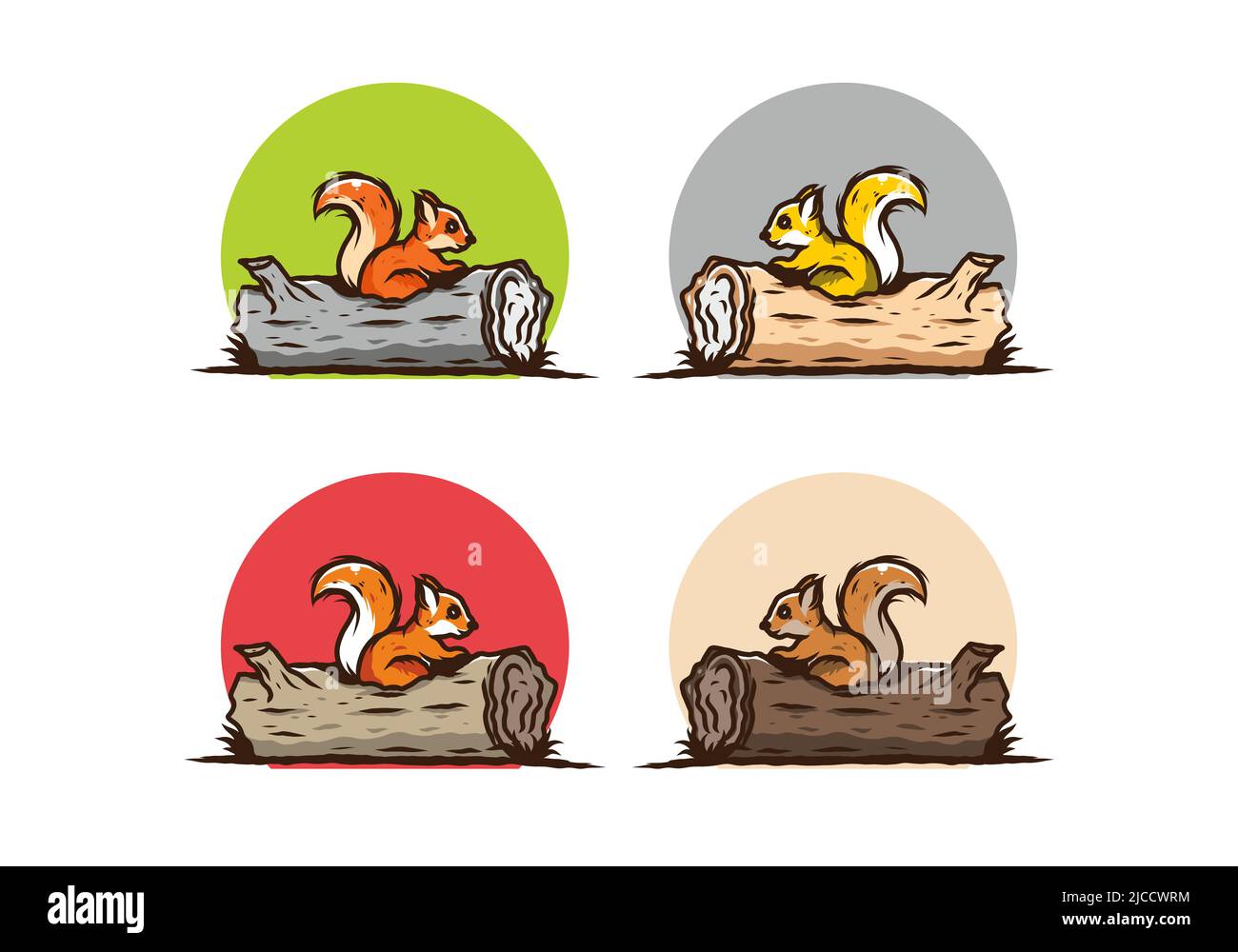 Einsames Eichhörnchen versteckt in einem toten Baumstamm Illustration Design Stock Vektor