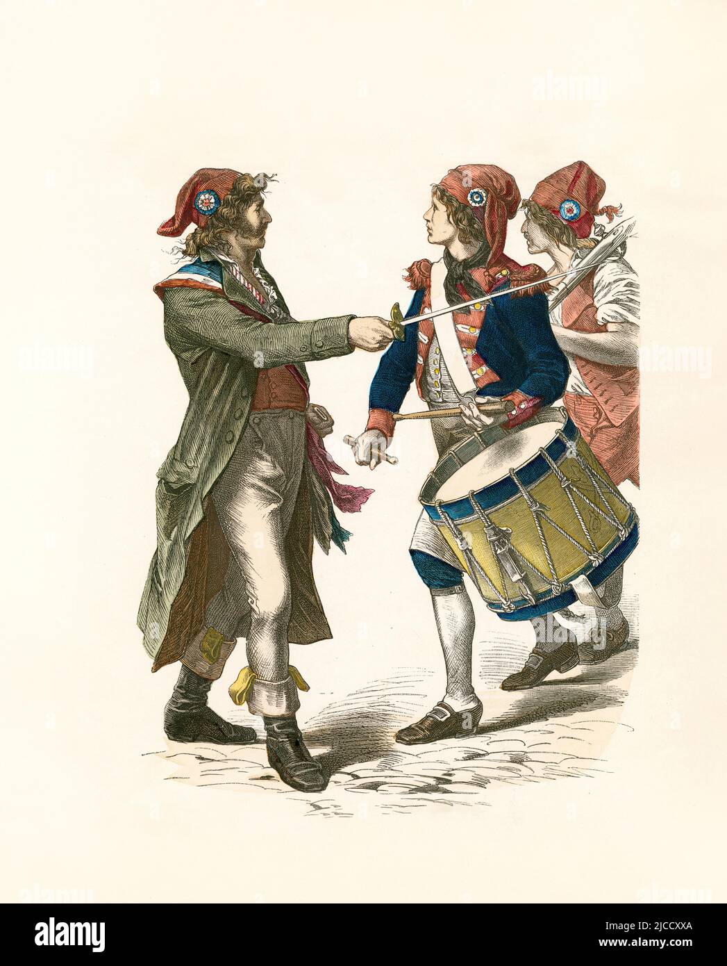 Members of the Commune, Französische Republik, 1793-1794, Illustration, die Geschichte des Kostüms, Braun & Schneider, München, Deutschland, 1861-1880 Stockfoto