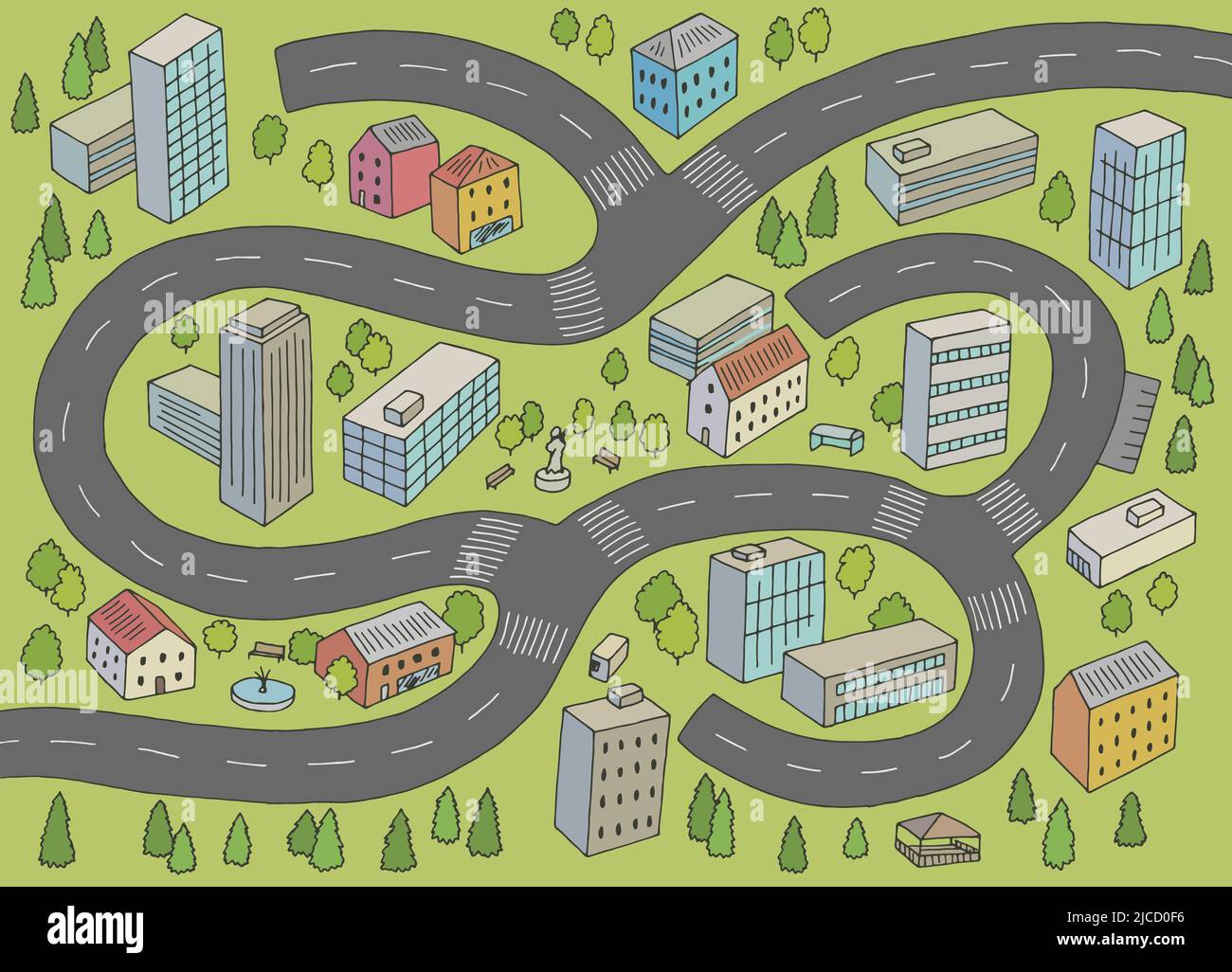 Stadt Labyrinth Grafik Farbe Skizze oben Luftaufnahme Illustration Vektor Stock Vektor