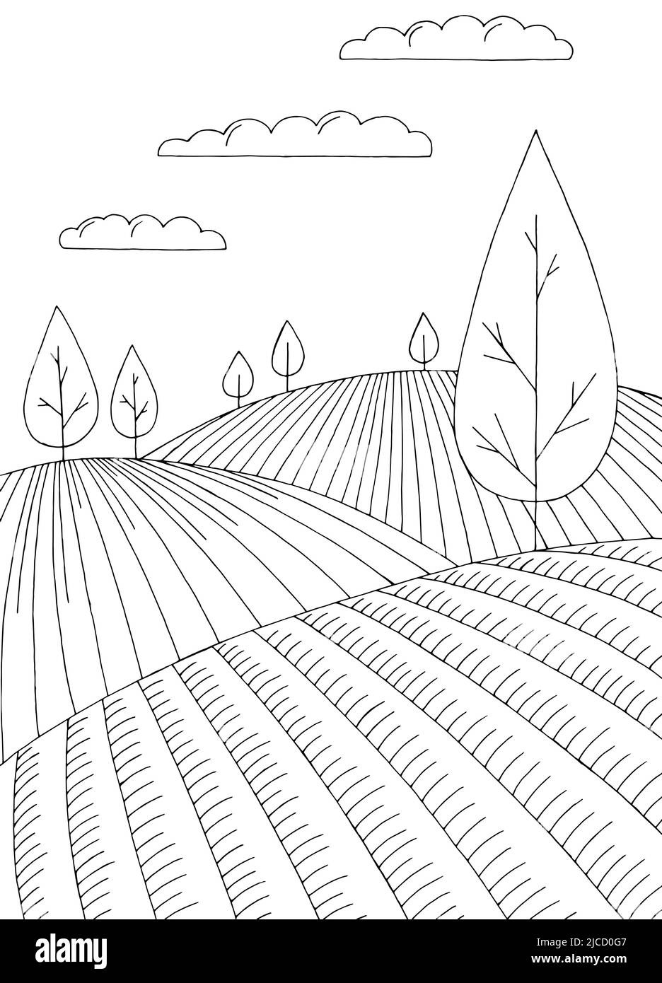 Feld Einfachheit Grafik schwarz weiß vertikale Landschaft Skizze Illustration Vektor Stock Vektor