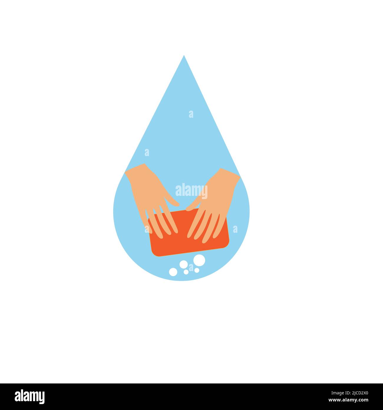 Hände mit Seife in einem Tropfen Wasser, Händewaschkonzept Stock Vektor
