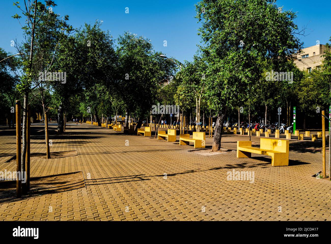Macarena, Sevilla, Spanien -- 11. Juni 2022. Eine Weitwinkelaufnahme des Parks Alameda de Hércules im Macarena-Teil von Sevilla, Spanien. Stockfoto Macarena, Sevilla, Spanien -- 11. Juni 2022. Eine Weitwinkelaufnahme des Parks Alameda de Hércules im Macarena-Teil von Sevilla, Spanien. Stockfoto