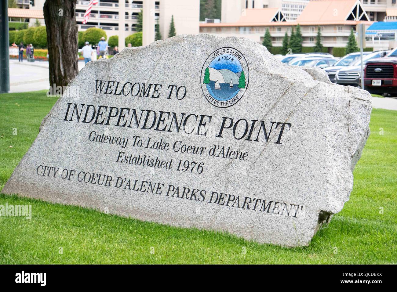 11. Juni 2022, Coeur d' Alene, Idaho, USA: Independence Point im Mceuen Park in Coeur d' Alene, Idaho. Die Polizei in Coeur d'Alene verhaftete am Samstag 31 maskierte Mitglieder der weißen nationalistischen Gruppe Patriot Front, die laut dem Polizeichef von Coeur d'Alene angeblich „zu Unruhen in der Innenstadt kamen“. (Bild: © Jacob Lee Green/ZUMA Press Wire Service) Stockfoto