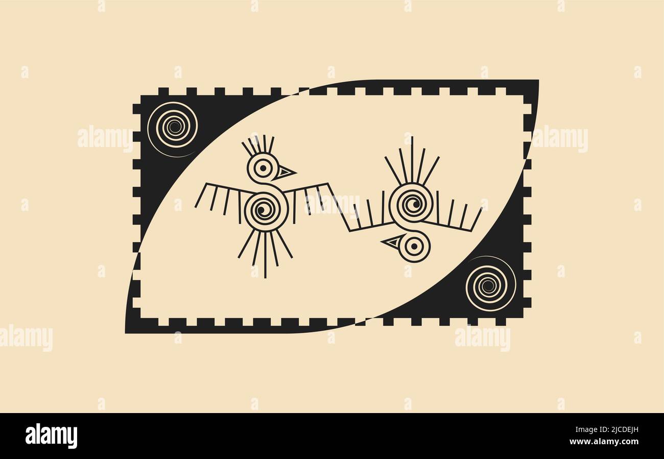 Paar Vögel Azteken Zeichen isoliert alten Religion Symbol. Vektor Maya fantastische Tier Retro-Ikone. Amerikanische Kultur Totem, Stammes ethnischen Maskottchen Stock Vektor