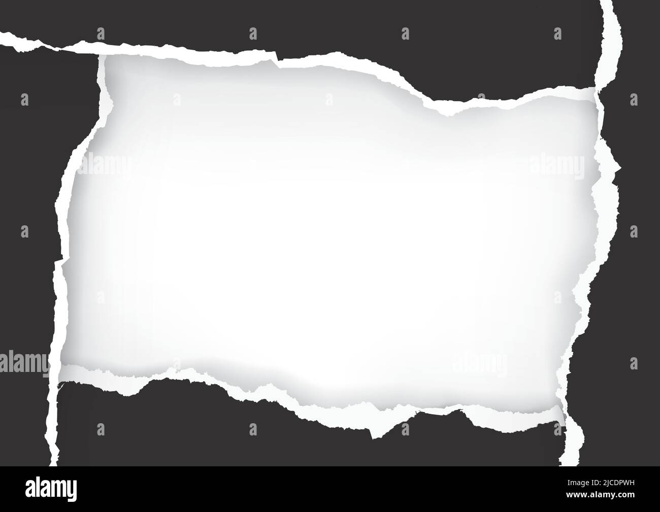 Schwarzer zerrissener Papierrahmen, Bannervorlage. Illustration eines schwarzen zerrissenen Papiers mit Platz für Ihr Bild oder Ihren Text. Vektor verfügbar. Stock Vektor
