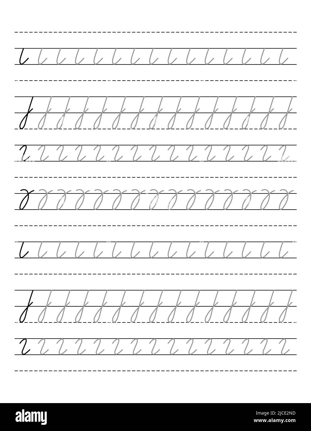 Arbeitsblatt zum Schreiben im Vorschulalter mit gestrichelten Linien zum Üben der Feinmotorik. Übungsseite für Kalligraphie. Vektordarstellung bis umreißen Stock Vektor