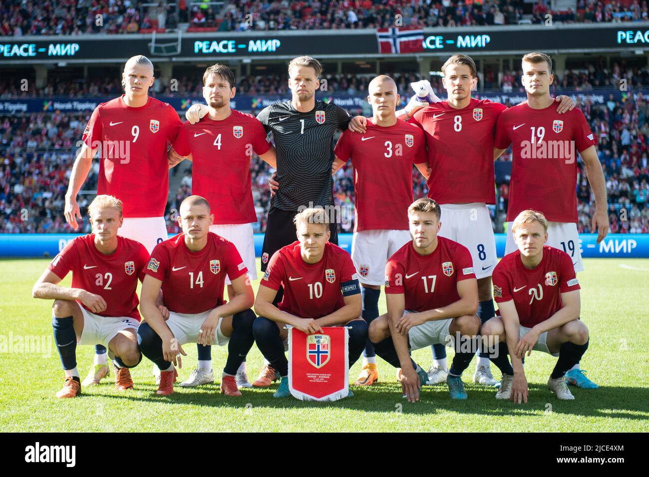 Oslo, Norwegen. 12.. Juni 2022. Der Start-11 von Norwegen für die UEFA Nations League Spiel zwischen Norwegen und Schweden im Ullevaal Stadion in Oslo gesehen. (Foto: Gonzales Photo/Alamy Live News Stockfoto