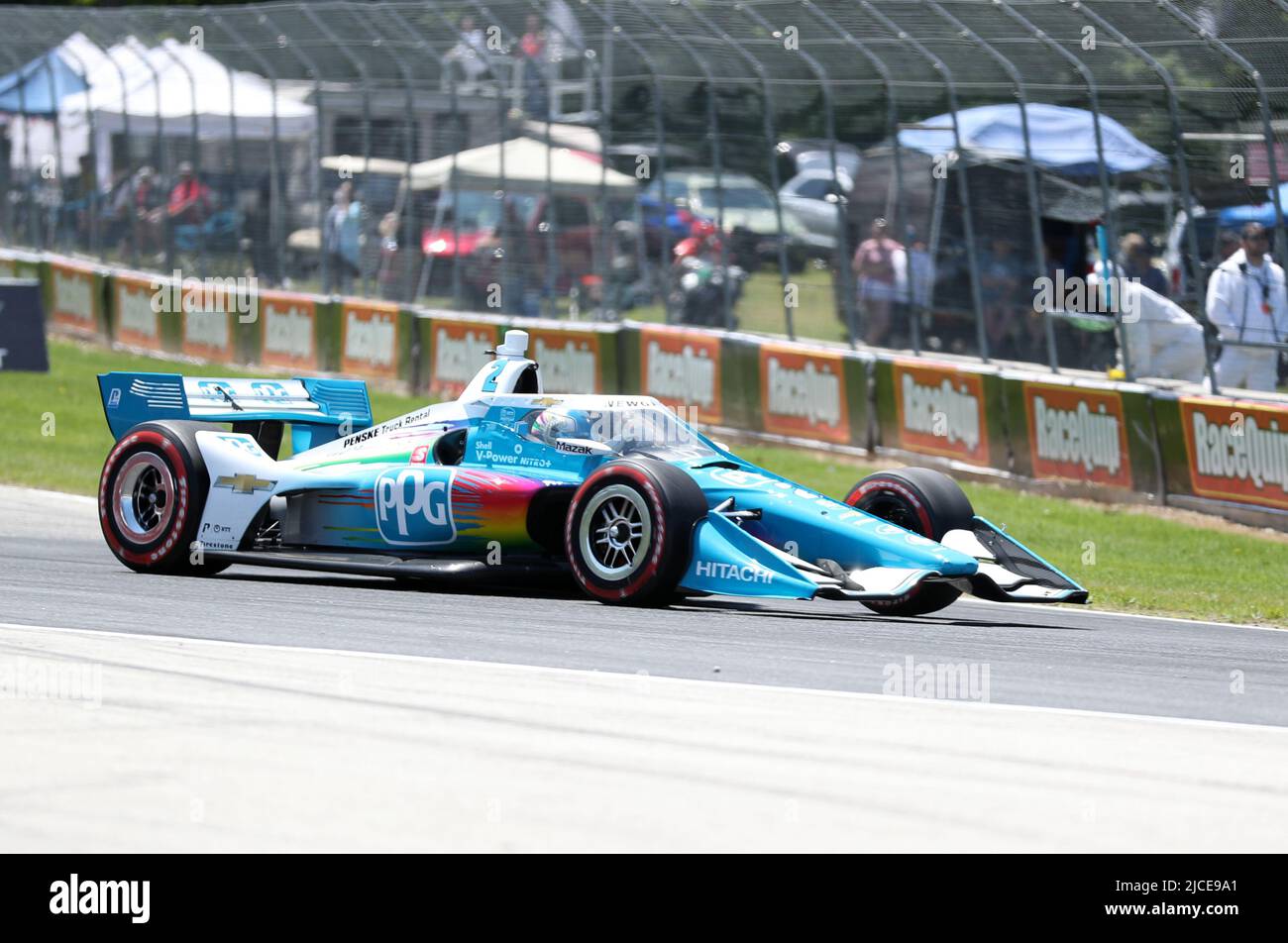 Plymouth, Wisconsin, USA. 12.. Juni 2022. Josef Newgarden fährt das Team Penske-Chevrolet während des NTT IndyCar Series SONSIO Grand Prix in Road America in Plymouth, Wisconsin. Ricky Bassman/CSM/Alamy Live News Stockfoto