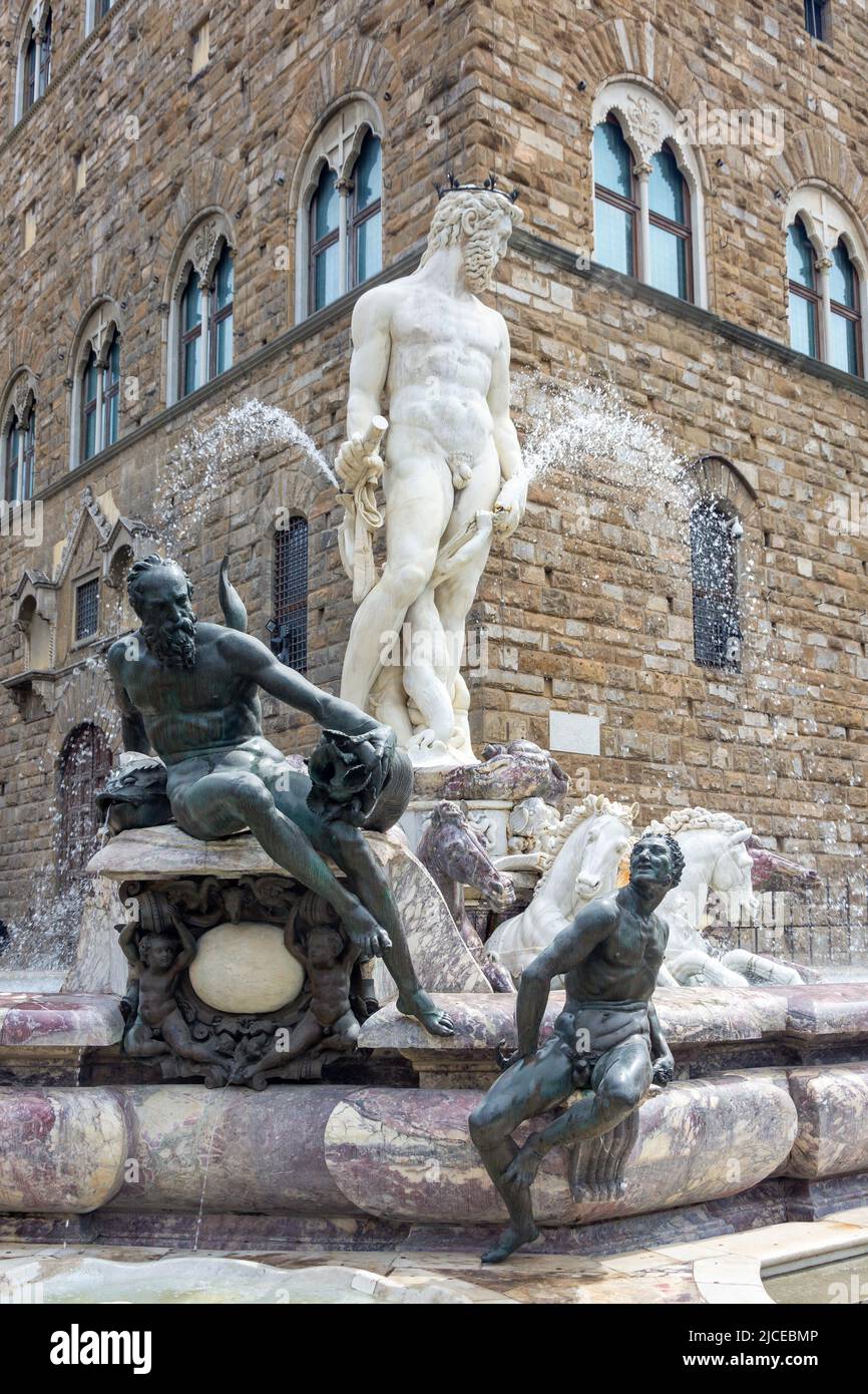 Neptunbrunnen (Fontana del Nettuno), Piazza della Signoria, Florenz (Firenze), Toskana, Italien Stockfoto