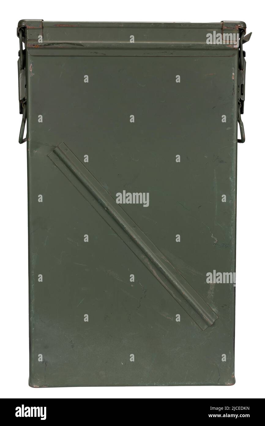 Ammo-Dose für 81mm Mörser-Kartidge isoliert auf weißem Hintergrund Stockfoto
