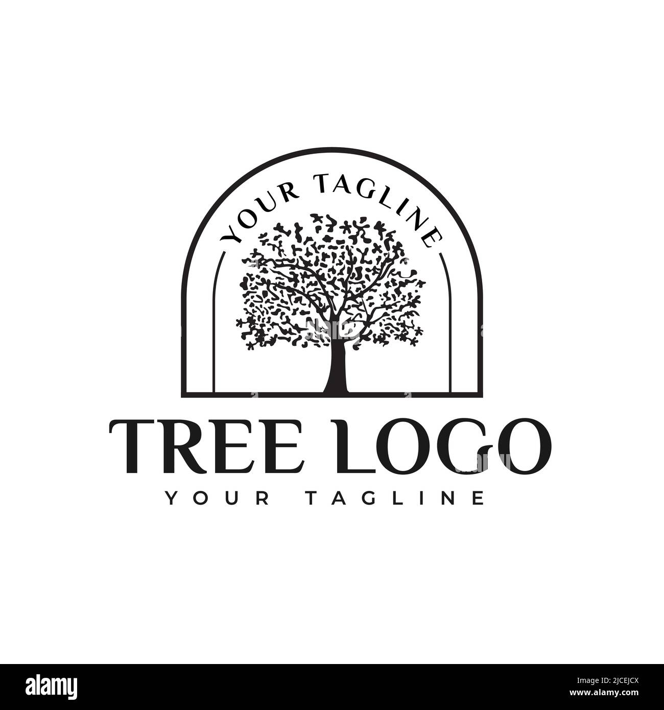 Vintage Label Logo Vorlage Design Illustration mit Baum Stock Vektor