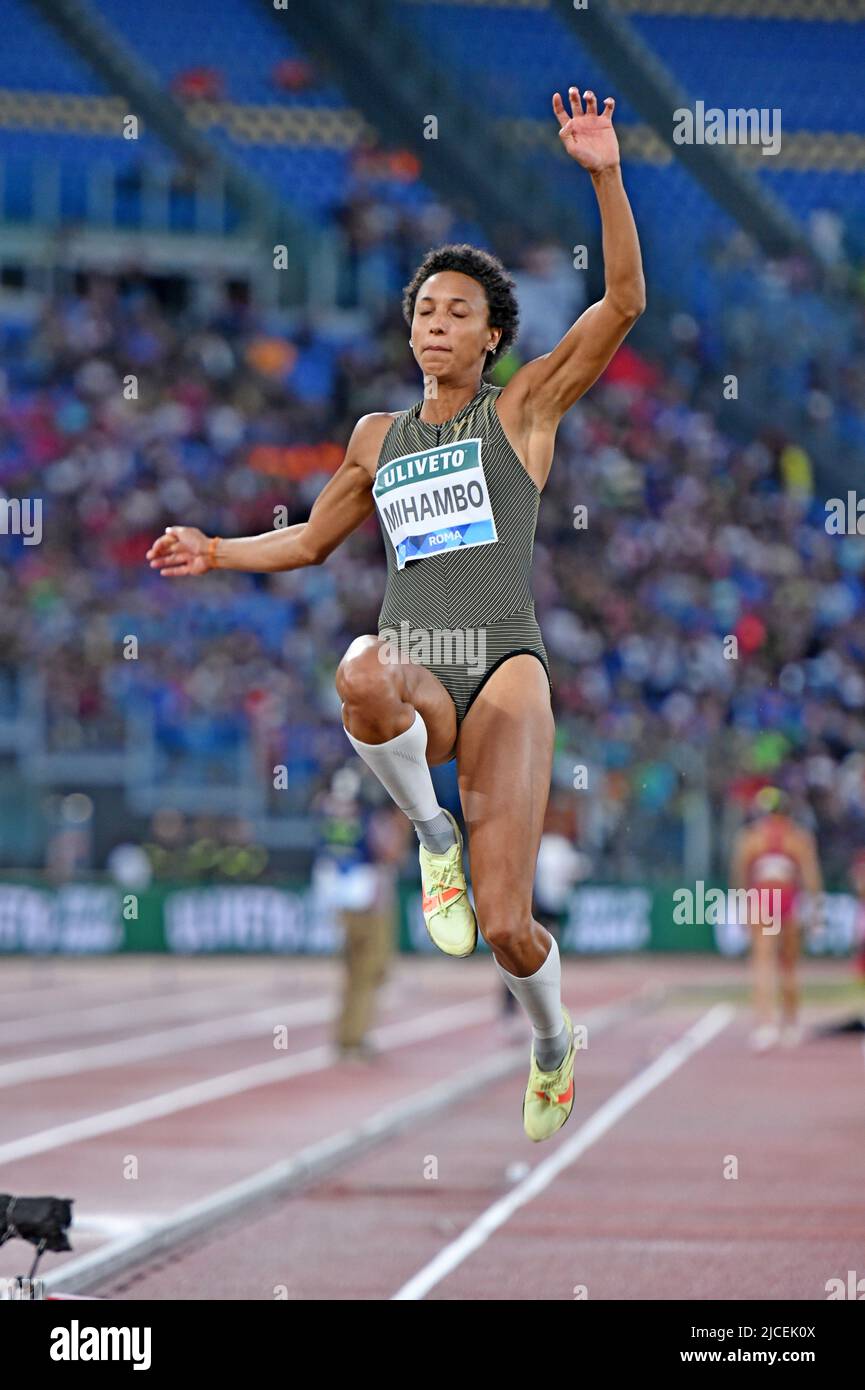 Malaika Mihambo (GER) belegt bei der 42. Goldenen Gala Pietro Menena in der Wanda Diamond League mit 22-5 3/4 (6,85 m) den zweiten Platz im Weitsprung der Frauen Stockfoto