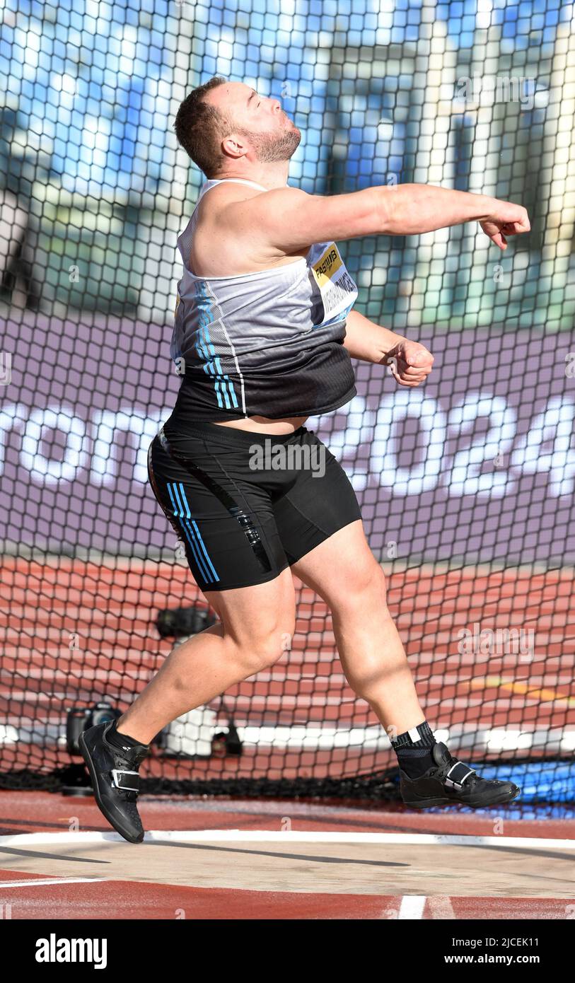 Lukas Weibhaidinger (AUT) belegt bei der 42. Goldenen Gala Pietro Menena in einem Wanda Diamond League Meeting bei 224-1 (68,30m) den zweiten Platz im Diskus Stockfoto