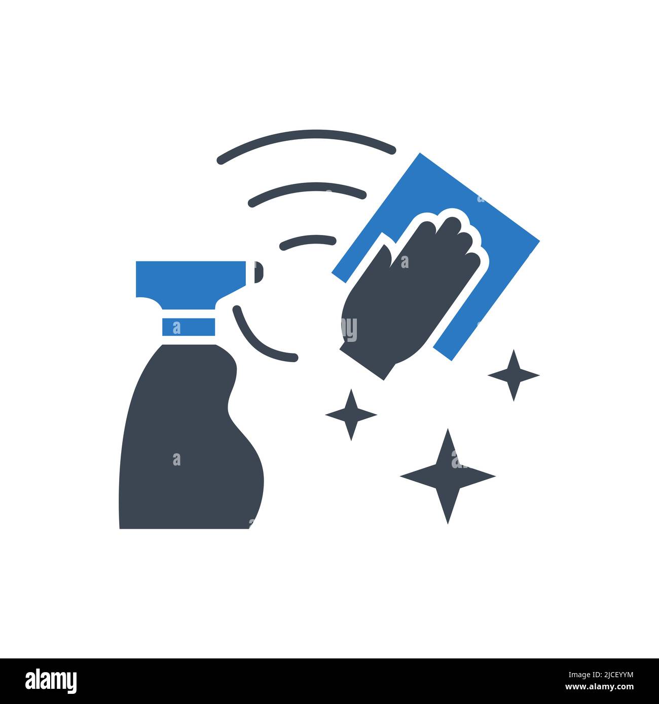 Symbol für die Reinigung der Vektorglyphensymbole. Desinfektionsmittel sprühen und mit einer Wischoberfläche in die Hand geben. Sauberes Schild. Isoliert auf weißem Hintergrund. Bearbeitbarer Vektor illustrr Stock Vektor