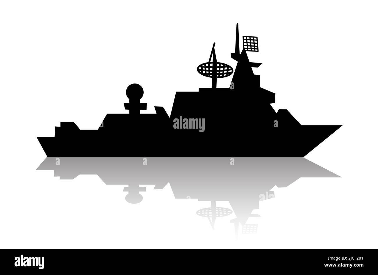 russische Kriegsschiff Silhouette isoliert auf weiß Stock Vektor