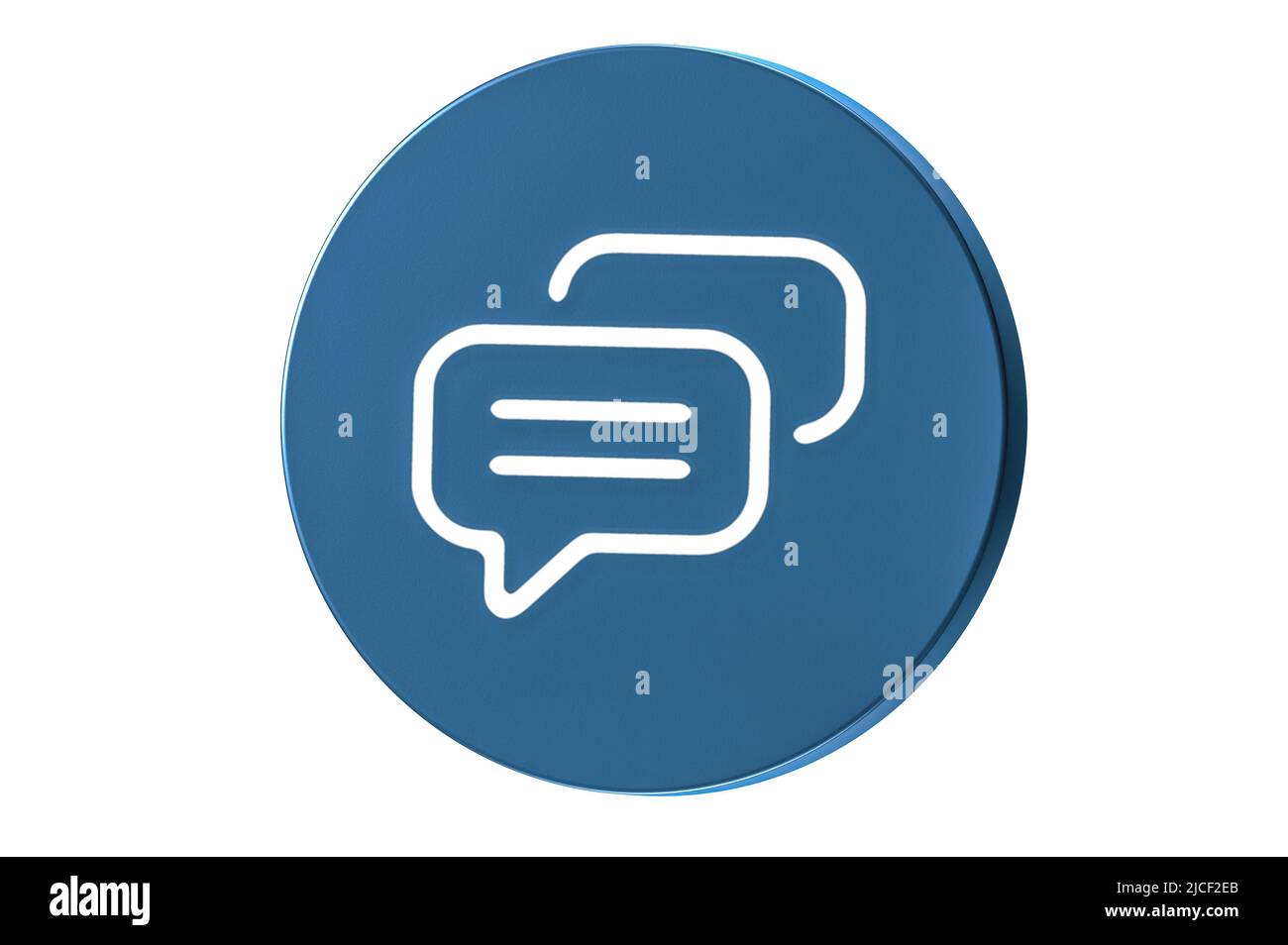 Chat-Symbol im blauen Kreis. Sprechblase-Symbol. Symbol für Online-Support metallisch glänzend. Chat on line Symbol auf weißem Hintergrund isoliert Stockfoto