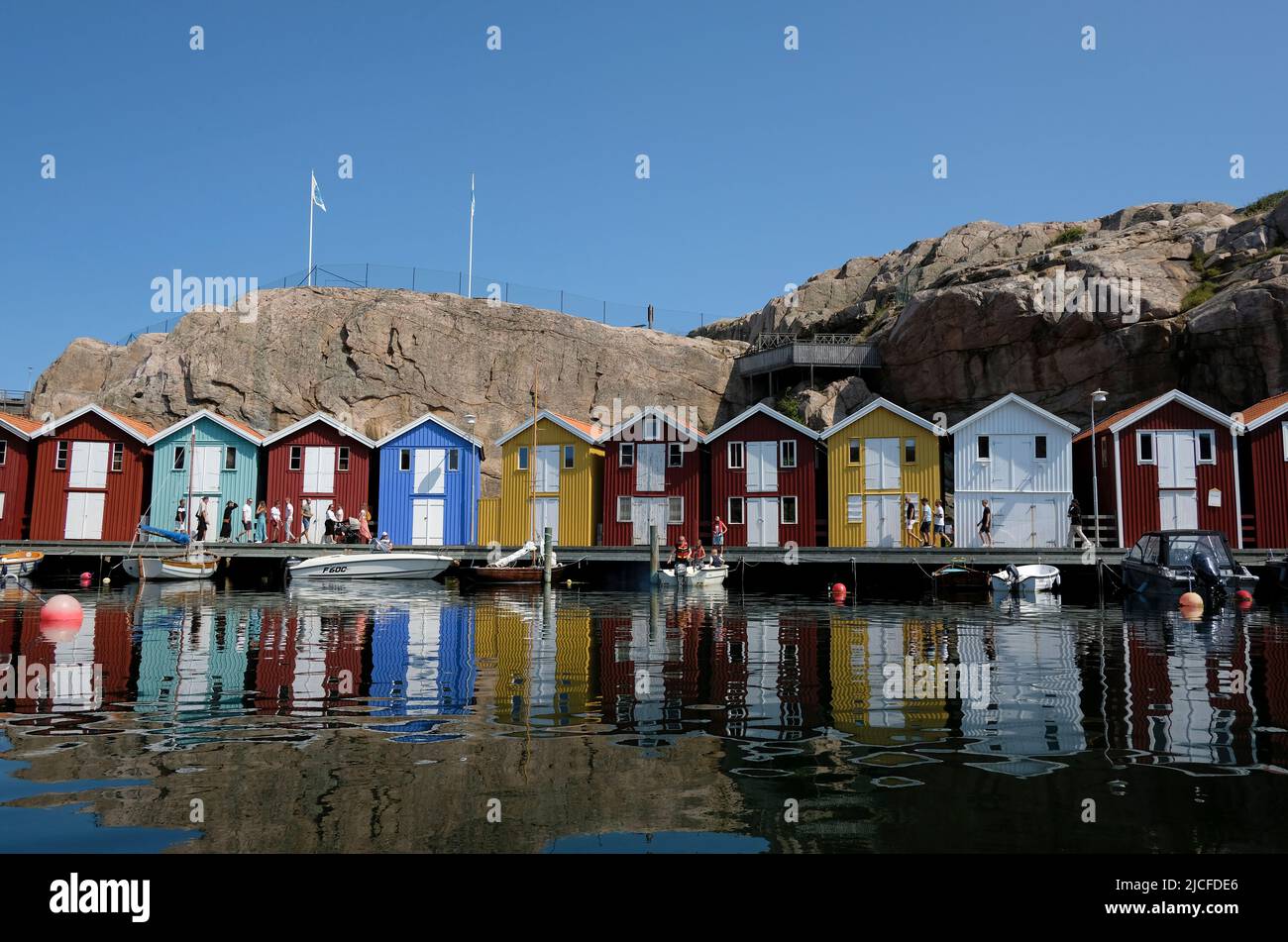 Schweden, Bohuslän, Smögen, bunte Hütten Stockfoto