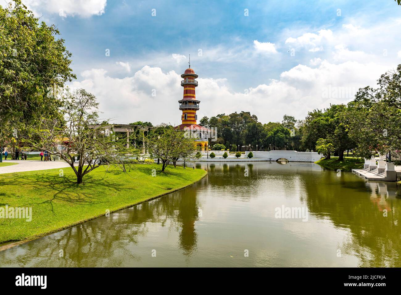 Aussichtsturm, Ho Withun Thasana, Bang Pa-In, Sommerpalast Der Königlichen Familie, Chao Phraya River, Phra Nakhon Si Ayutthaya Provinz, Thailand Stockfoto