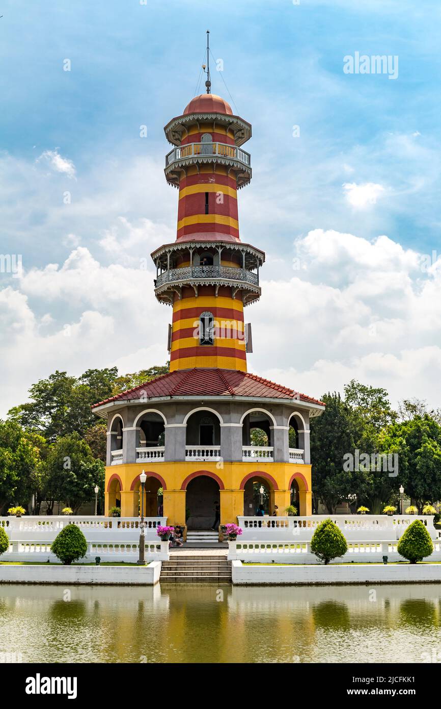 Aussichtsturm, Hor Withun Thatsana, Bang Pa-In, Sommerpalast Der Königlichen Familie, Chao Phraya River, Phra Nakhon Si Ayutthaya Provinz, Thailand Stockfoto
