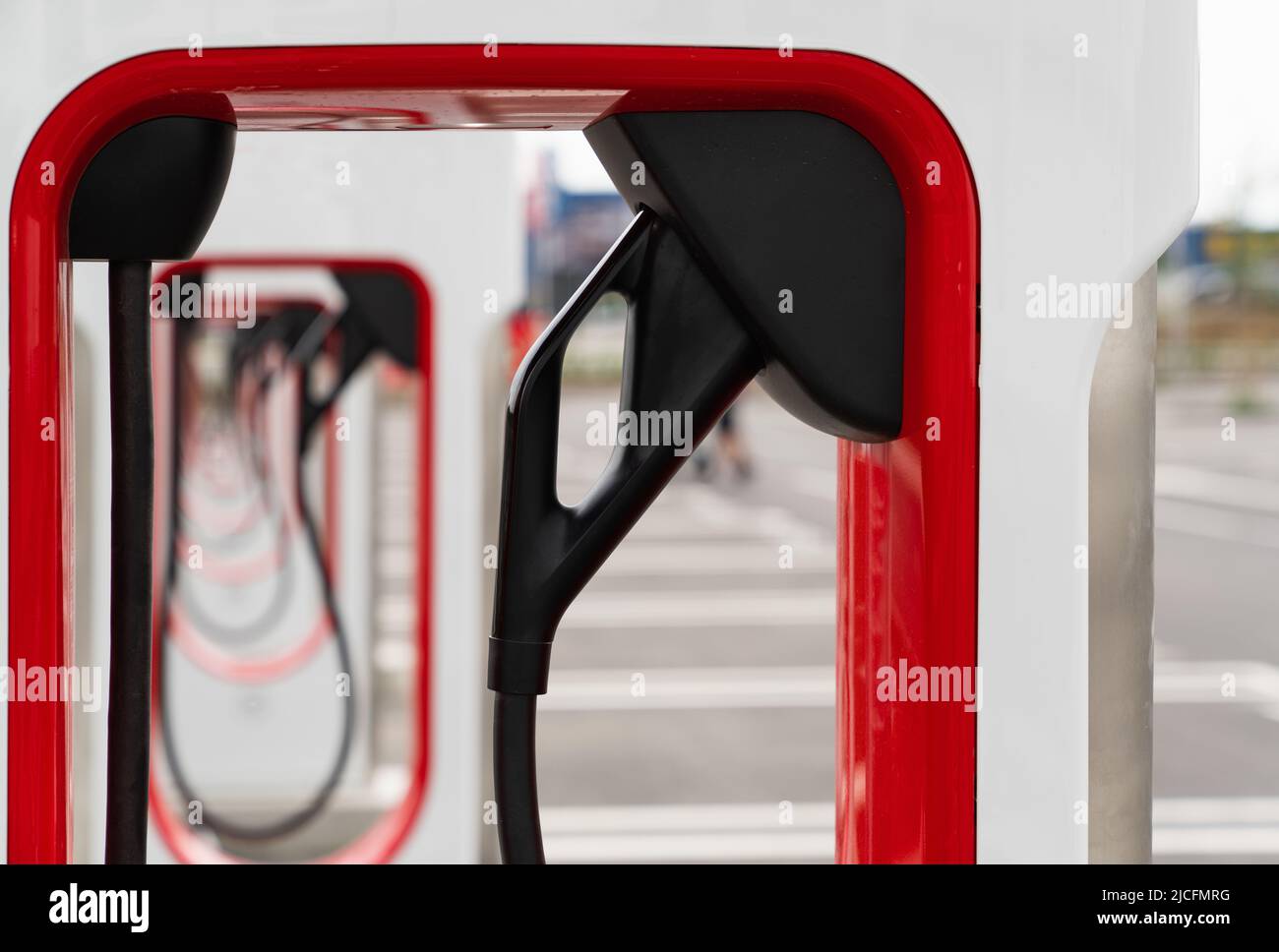 Nahaufnahme der Ladestation für Elektrofahrzeuge Stockfoto