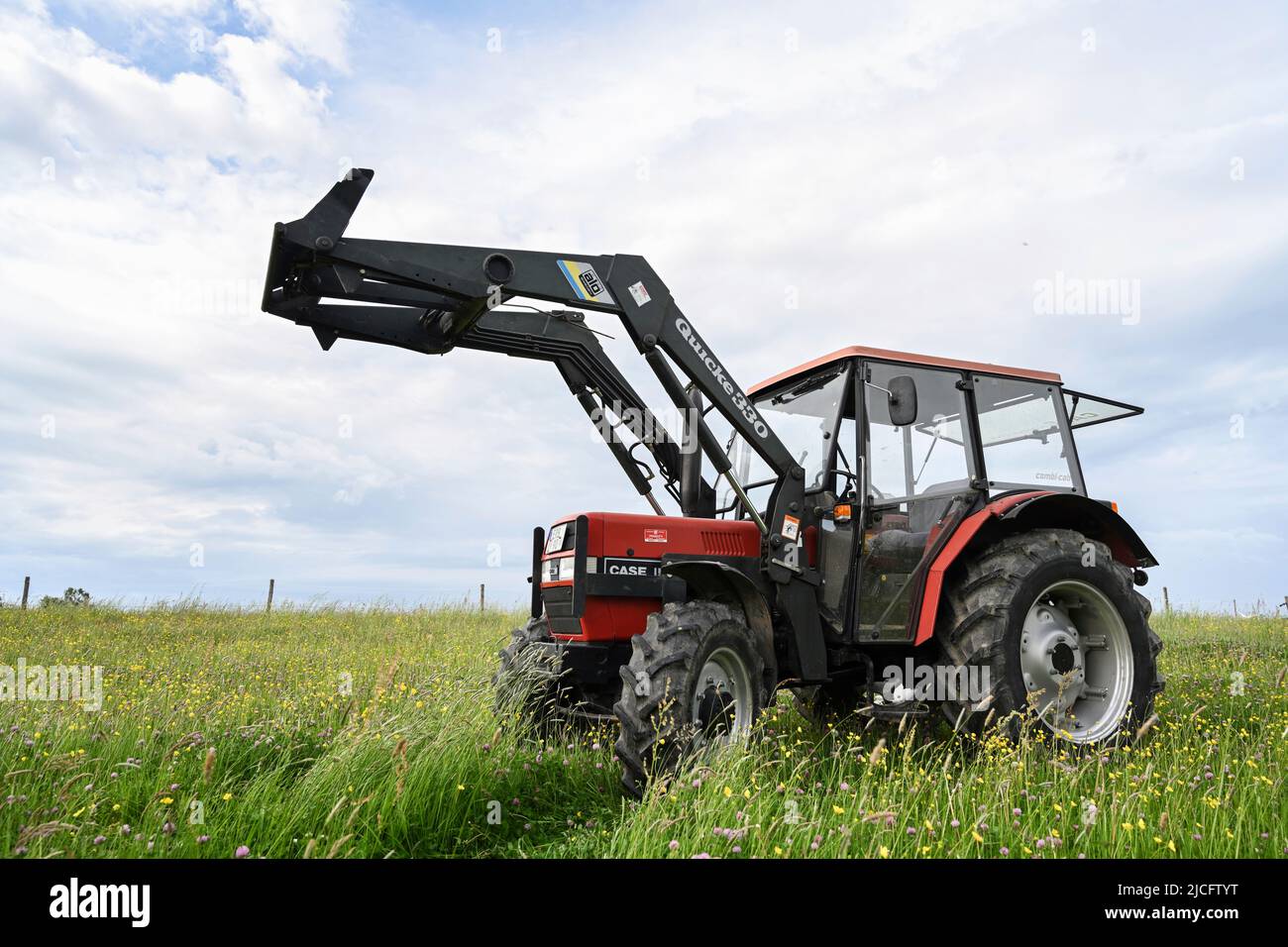 Breuberg, Hessen, Deutschland, J I Case 740 AS, Case IH, Traktor mit Ladegabel, Hubraum 3382 ccm, 60 ps. Daujahr 1992 Stockfoto