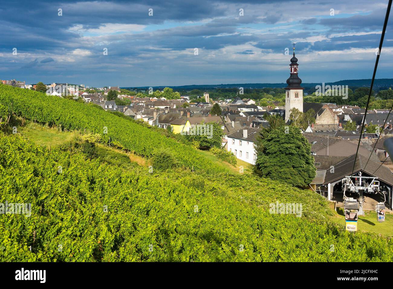 Deutschland, Hessen, Rheingau, Blick von der Seilbahn nach Rüdesheim Stockfoto