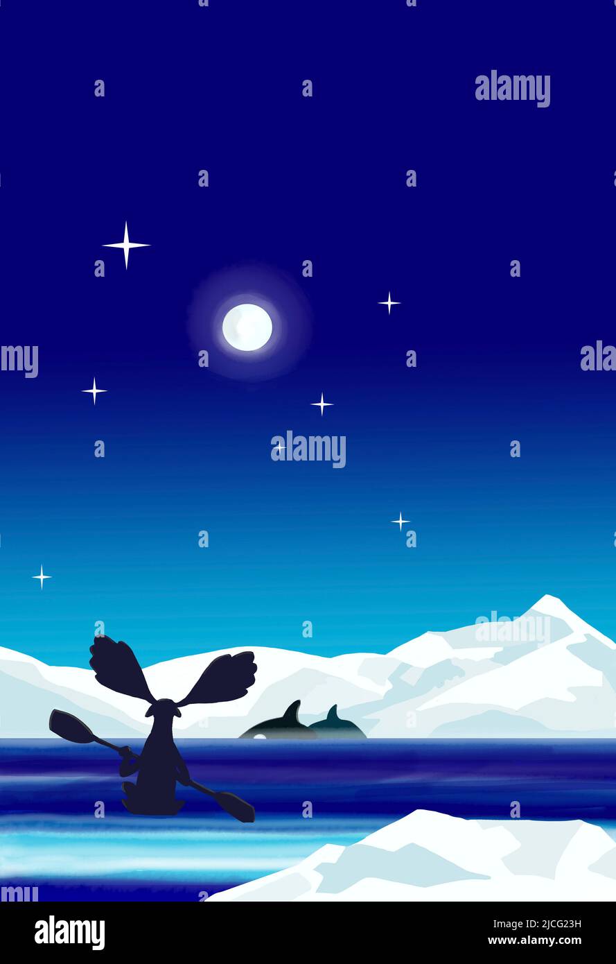 Illustration der Eislandschaft mit Elchen Stockfoto