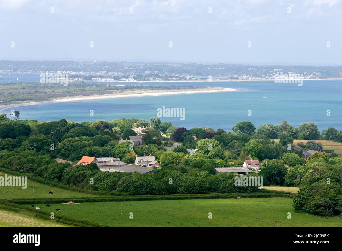 Blick in Richtung Studland Bay, Poole und Sandbanks, Dorset, England Stockfoto